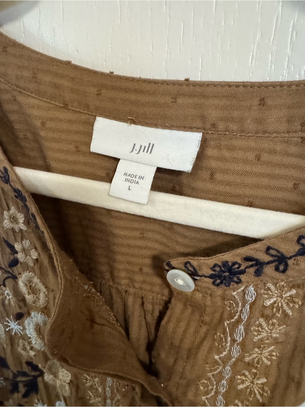J. Jill Embroidered Swiss Dot Boho Peasant Tunic Blouse – Size L - Picture 2 of 6